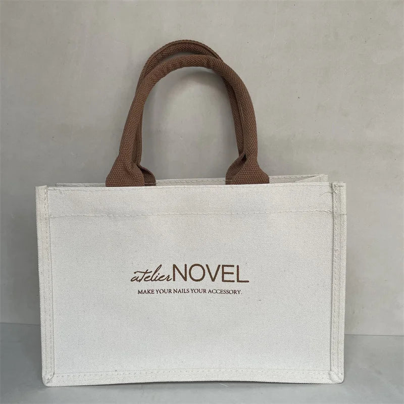 100Pcs Custom Canvas Tote Bags with Waterproof Inner Coating Reusable Cotton Shopping Bags with Logo for Events Travel Agencies