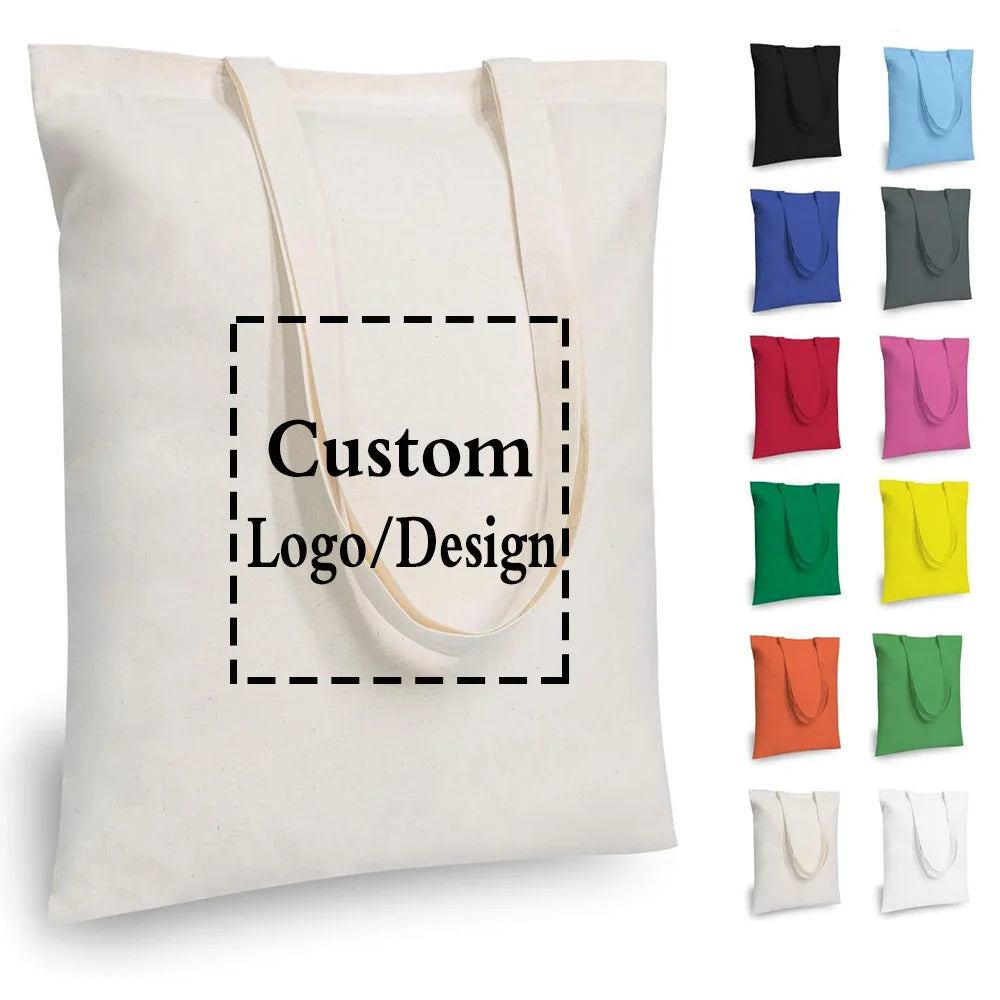 10/20/50pcs Custom Logo Canvas Tote Bag Eco-Friendly Shoulder Bag for Women & Men | Lightweight Durable Reusable Shopping Bag