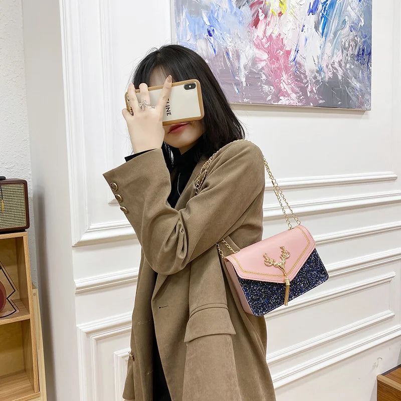 2025 Korean Style Sparkle Chain Crossbody Bag Women, Fringe Shoulder Purse, Fashion Classic Small Bags, Free Shipping, Hot Sale