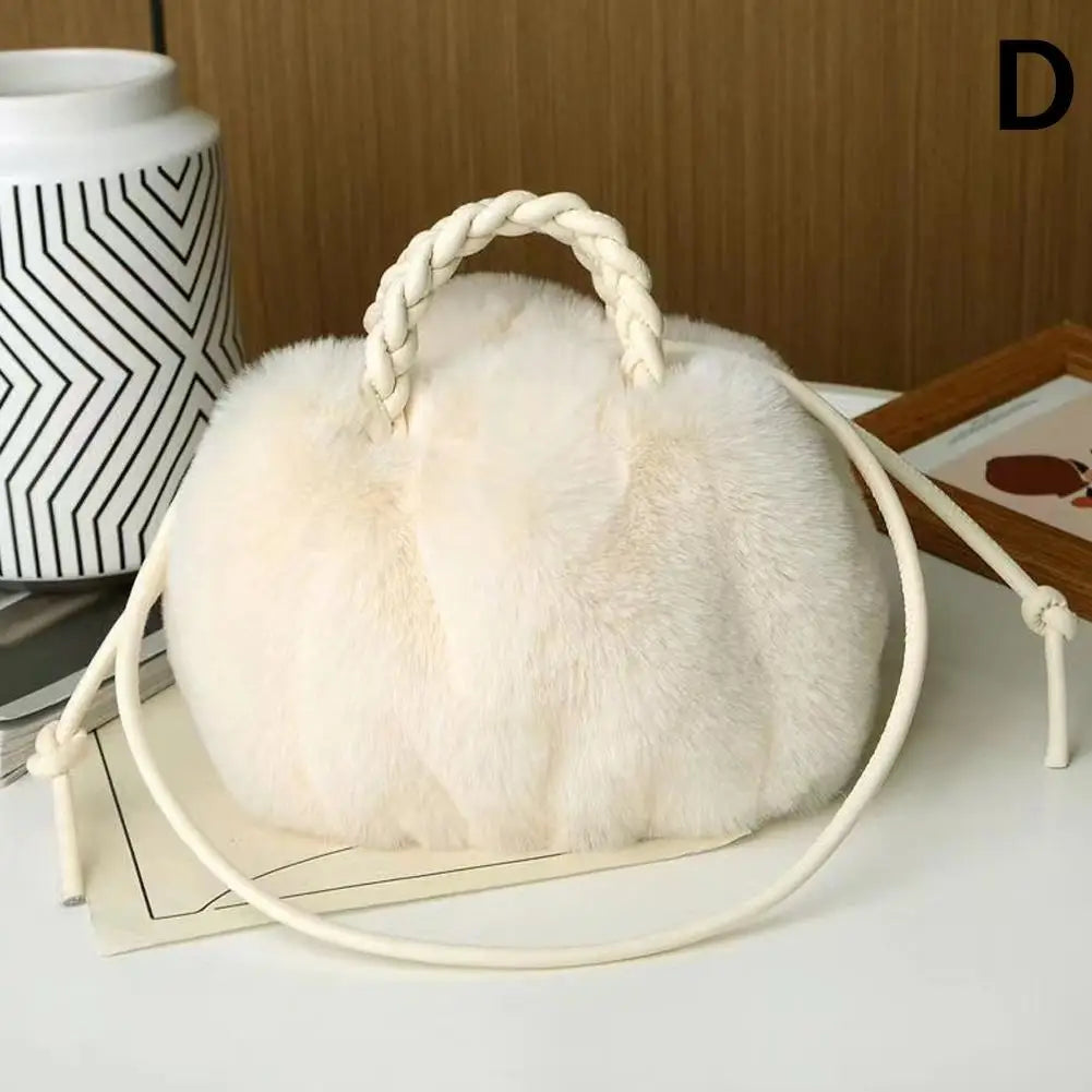 2024 New Imitation Fur Bag Plush Bag Cute Pumpkin Hand-held Diagonal Cross Autumn And Winter Cloud Single Shoulder Bag