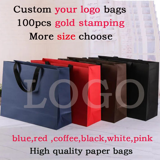 100pcs Custom LOGO Shopping bags High quality thick Paper Tote bags  for  Jewelry bag