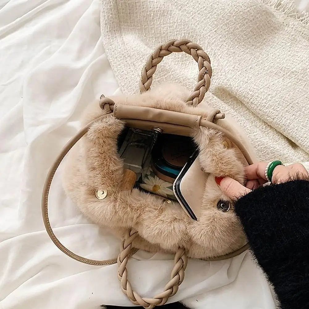 2024 New Imitation Fur Bag Plush Bag Cute Pumpkin Hand-held Diagonal Cross Autumn And Winter Cloud Single Shoulder Bag