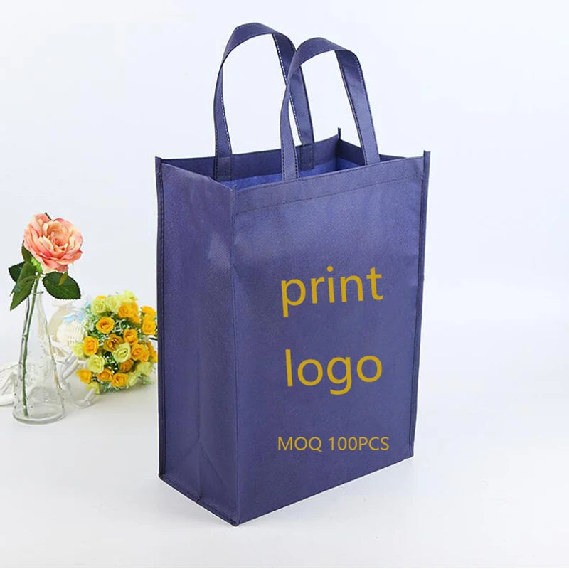100pcs Custom Logo tote bags Shopping bags High quality Suture 80gms nonwoven bags Clothes and shoes jewelry bags