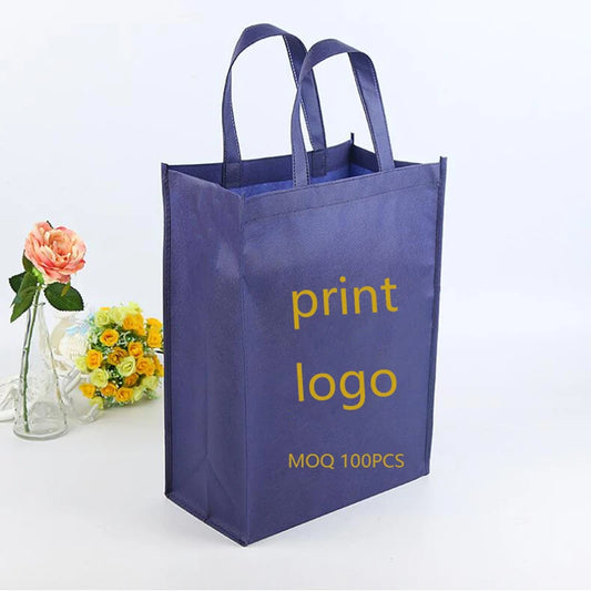 100pcs Custom Logo tote bags Shopping bags High quality Suture 80gms nonwoven bags Clothes and shoes jewelry bags