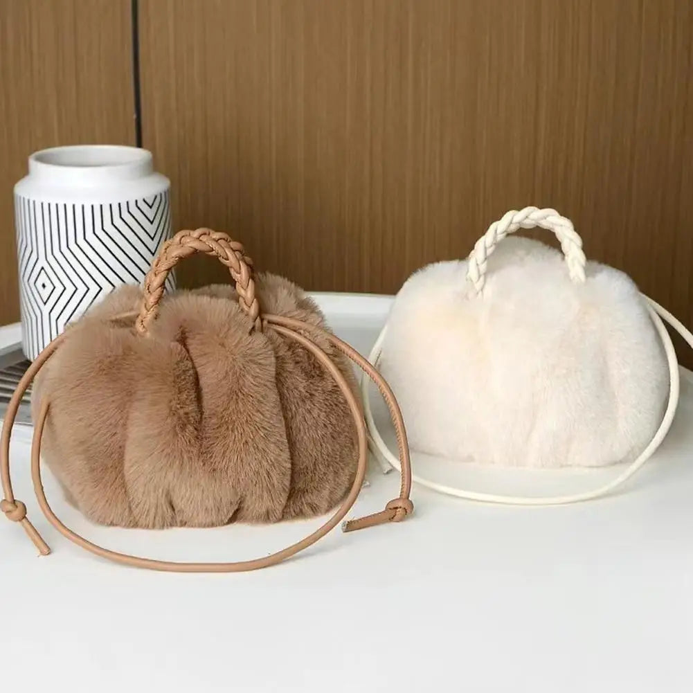 2024 New Imitation Fur Bag Plush Bag Cute Pumpkin Hand-held Diagonal Cross Autumn And Winter Cloud Single Shoulder Bag