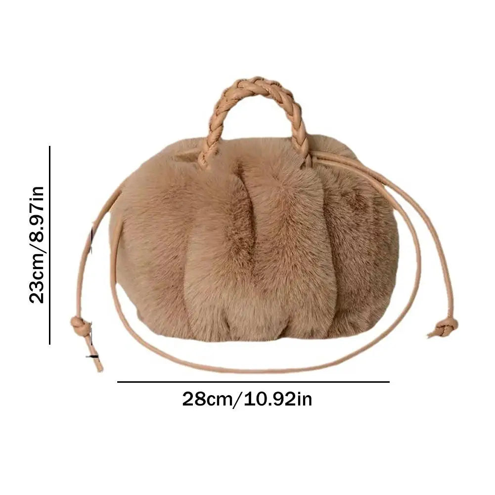 2024 New Imitation Fur Bag Plush Bag Cute Pumpkin Hand-held Diagonal Cross Autumn And Winter Cloud Single Shoulder Bag