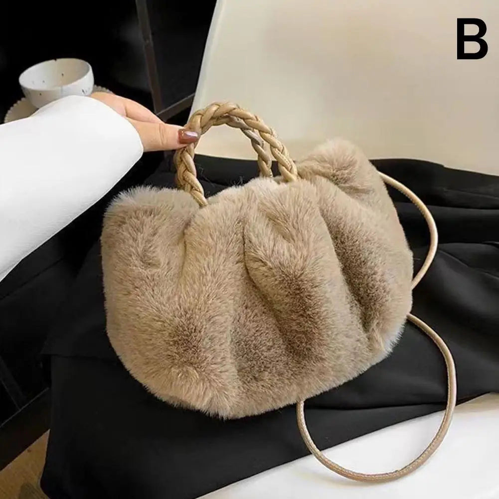 2024 New Imitation Fur Bag Plush Bag Cute Pumpkin Hand-held Diagonal Cross Autumn And Winter Cloud Single Shoulder Bag