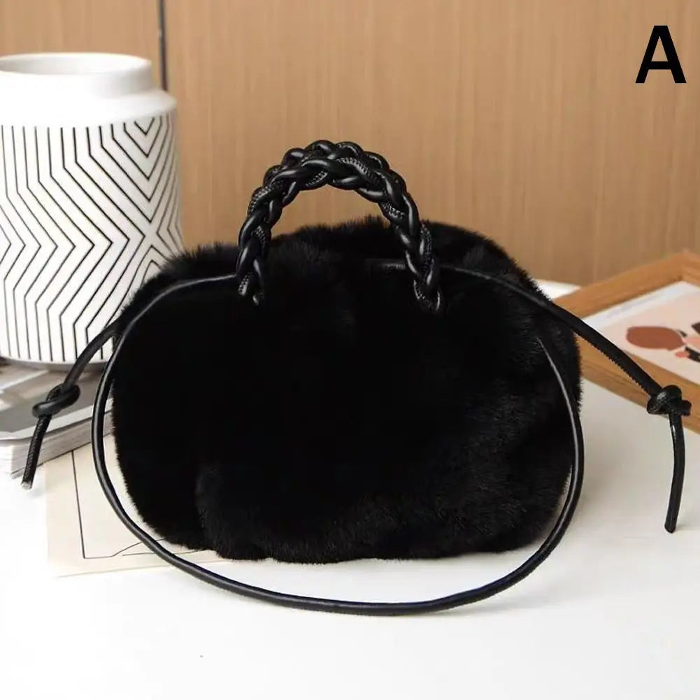 2024 New Imitation Fur Bag Plush Bag Cute Pumpkin Hand-held Diagonal Cross Autumn And Winter Cloud Single Shoulder Bag