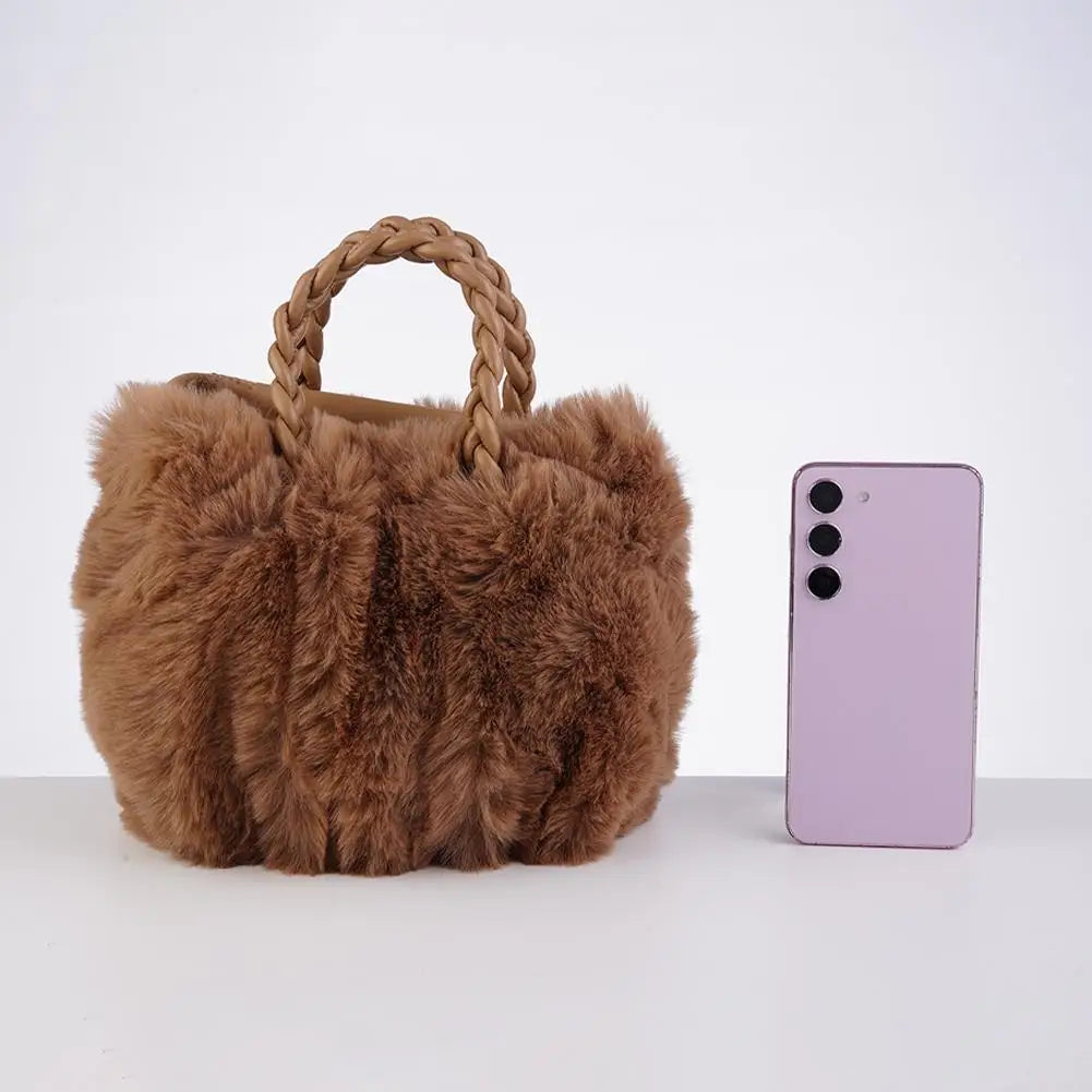 2024 New Imitation Fur Bag Plush Bag Cute Pumpkin Hand-held Diagonal Cross Autumn And Winter Cloud Single Shoulder Bag