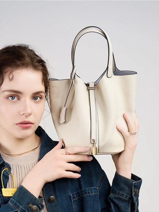 Bag 2025 new bucket cabbage basket women's bag leather handbag mommy bag bridal wedding bag high-end