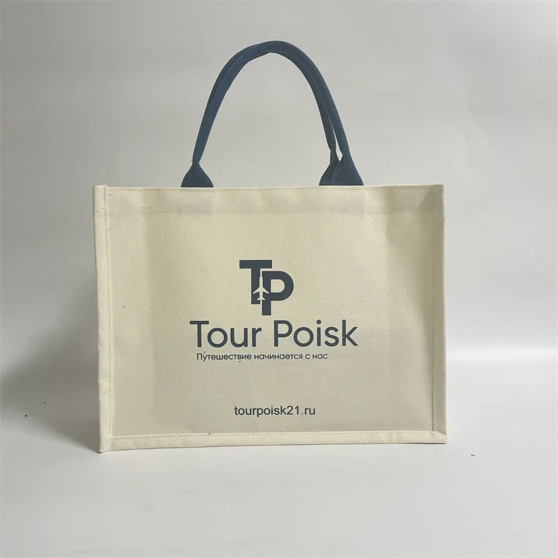 100Pcs Custom Canvas Tote Bags with Waterproof Inner Coating Reusable Cotton Shopping Bags with Logo for Events Travel Agencies