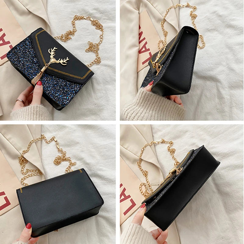 2025 Korean Style Sparkle Chain Crossbody Bag Women, Fringe Shoulder Purse, Fashion Classic Small Bags, Free Shipping, Hot Sale