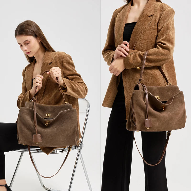 2025 Autumn Winter Women's Suede genuine leather Bag Shoulder Handbag Large Capacity Single Tote Bag Handbag Luxury Designer Bag