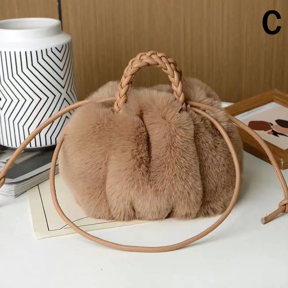 2024 New Imitation Fur Bag Plush Bag Cute Pumpkin Hand-held Diagonal Cross Autumn And Winter Cloud Single Shoulder Bag